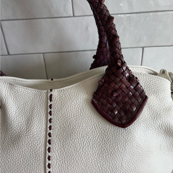 Paolo Masi Italian Leather Genuine Leather Cream Boho Satchel Brown Woven Straps - Picture 3 of 12